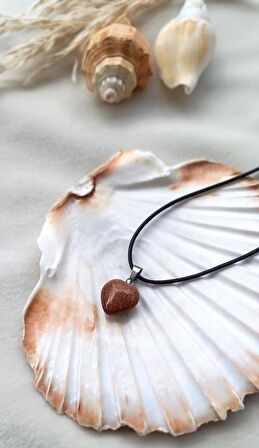 Kolye Gerdanlık Kalp Yoga Reiki Doğal Kahverengi Ay Taşı Kadın Takı Hediye
