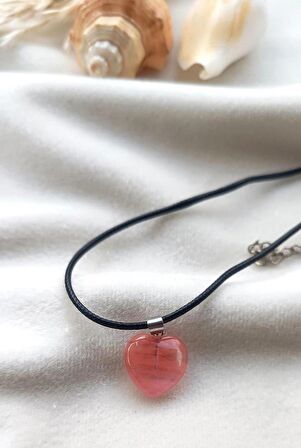 Kolye Gerdanlık Kalp Aşk Yoga Reiki Doğal Pembe Kuvars Taşı Kadın Kız Takı Hediye