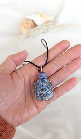 Kolye Kaplumbağa Doğal Taş El İşi Tel Sarma Tasarım Çakra Charm Takı Kadın Kız Örgü  