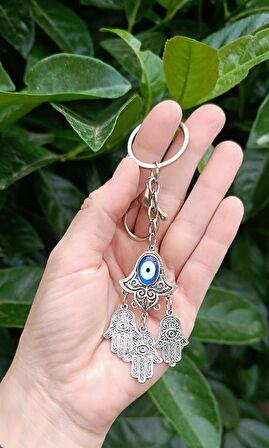 Anahtarlık Metal Nazar Boncuklu Rabia Ana Eli Kötü Göz Kovucu Çanta Dikiz Ayna Süsü