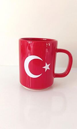 Bardak 320 ml Seramik Kupa Türk Bayrak Ay Yıldız Çay Kahve Su 