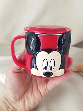 Kupa Kahve Çay Su Bardak Mickey Mouse Paslanmaz Çelik Dayanıklı Yalıtımlı 250 ml 3D Kapaklı  