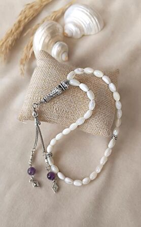 Tesbih 33 lük Sedef Ametist Püskül Arpa Kesim Tespih  