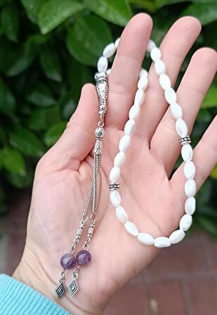 Tesbih 33 lük Sedef Ametist Püskül Arpa Kesim Tespih  