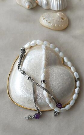 Tesbih 33 lük Sedef Ametist Püskül Arpa Kesim Tespih  