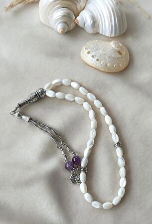 Tesbih 33 lük Sedef Ametist Püskül Arpa Kesim Tespih  