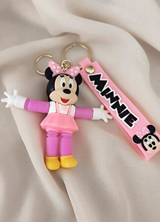 Anahtarlık Silikon Kolları ve Bacakları Uzayan Minnie Mouse Çanta Süsü Oyuncak Pembe