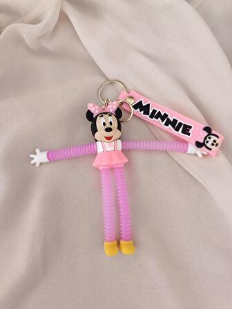 Anahtarlık Silikon Kolları ve Bacakları Uzayan Minnie Mouse Çanta Süsü Oyuncak Pembe