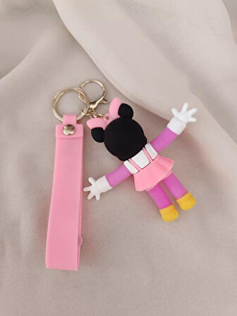Anahtarlık Silikon Kolları ve Bacakları Uzayan Minnie Mouse Çanta Süsü Oyuncak Pembe