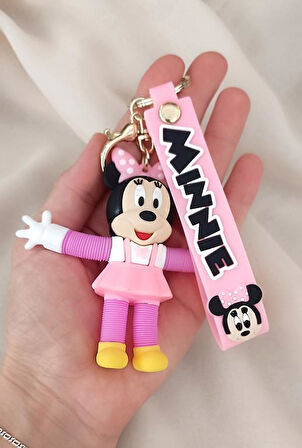 Anahtarlık Silikon Kolları ve Bacakları Uzayan Minnie Mouse Çanta Süsü Oyuncak Pembe