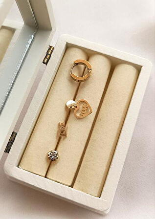 Küpe 4 lü Set Kararmaz Çelik 316L Sarı Renk Küpe Seti