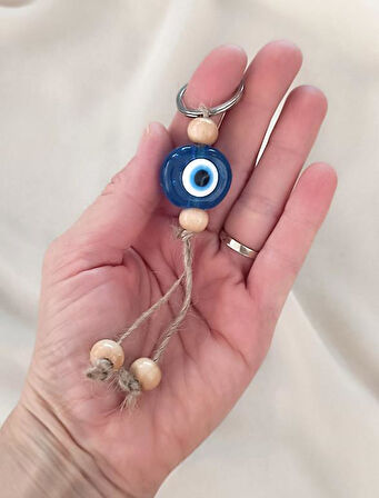Nazar Boncuk Anahtarlık Şeffaf Mavi 10 Adet Kötü Göz Kovucu Nazar Hand Made Hasır Nazarlı Anahtarlık
