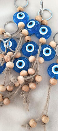 Nazar Boncuk Anahtarlık Şeffaf Mavi 10 Adet Kötü Göz Kovucu Nazar Hand Made Hasır Nazarlı Anahtarlık