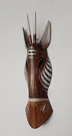 Ahşap El Yapımı Otantik Afrika Zebra 53 cm Maske Duvar Bahçe Cafe Süsleri  