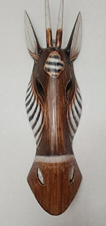 Ahşap El Yapımı Otantik Afrika Zebra 53 cm Maske Duvar Bahçe Cafe Süsleri  