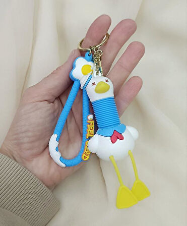 Mavi Beyaz Ördek Anahtarlık Silikon Boynu Uzayan Fiğür Çanta Süsü 