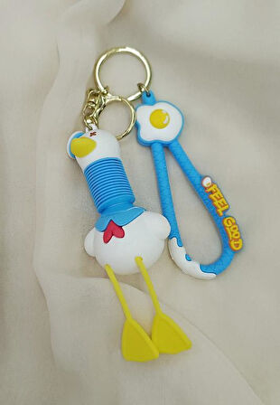 Mavi Beyaz Ördek Anahtarlık Silikon Boynu Uzayan Fiğür Çanta Süsü 