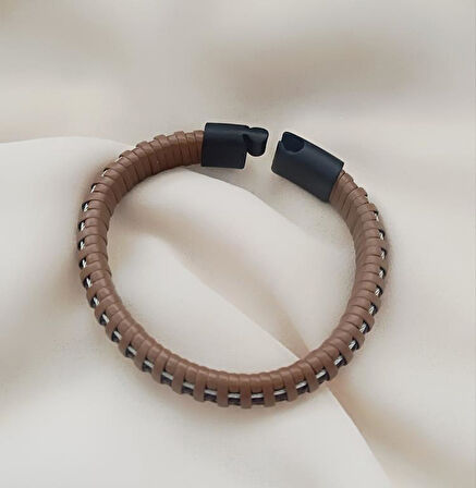 21 cm Bileklik Hakiki Deri Örgü Unisex Kahverengi Bilezik      