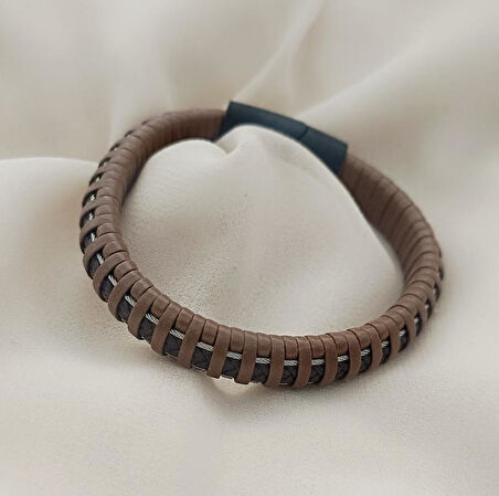21 cm Bileklik Hakiki Deri Örgü Unisex Kahverengi Bilezik      