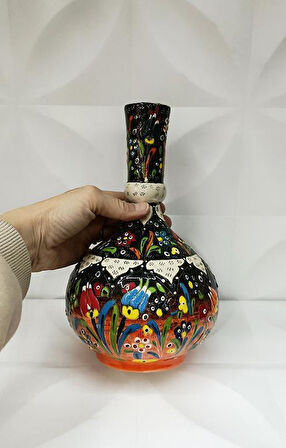 Çini Geleneksel Desenli Seramik Vazo 25 cm Çiçek Biblo Çini Seramik Dekoratif Obje     