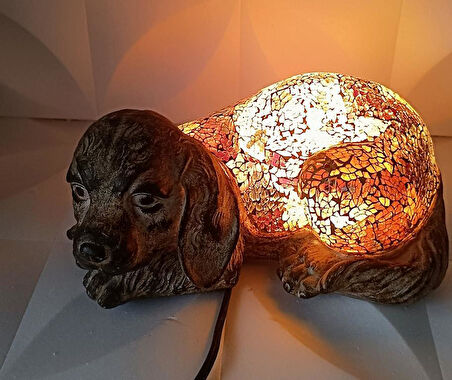 Köpek Mozaik Lamba Yatak Odası Bebek Odası Gece Lambası Masa Üstü Ev Dekorasyon