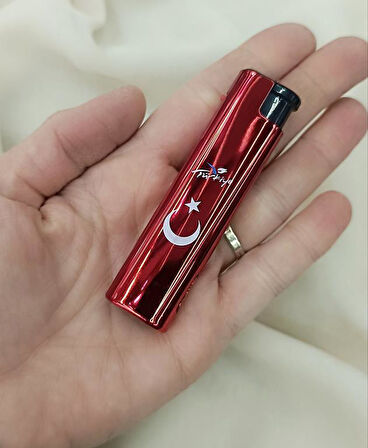 Çakmak Pürmüz Ayarlanabilir Mavi Gazlı Doldurulabilir Ay Yıldız Çakmak   