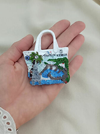 Magnet Çanta Taşlı Mıknatıslı Buzdolabı Süsü Nazar Göz Boncukllu Palmiye Agacı Türkiye Kemer Yazılı                   