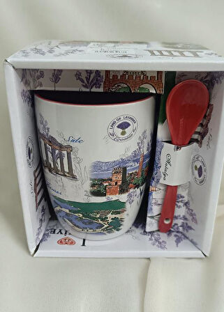 Bardak Kupa Kaşıklı Kulplu Seramik 340 ml Yöresel Meşrubat Su Kahve Bardağı Antalya Görselli