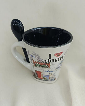 Bardak Kupa Seramik Kulplu 100 ml Yöresel Meşrubat Su Kahve Bardağı Antalya Görselli