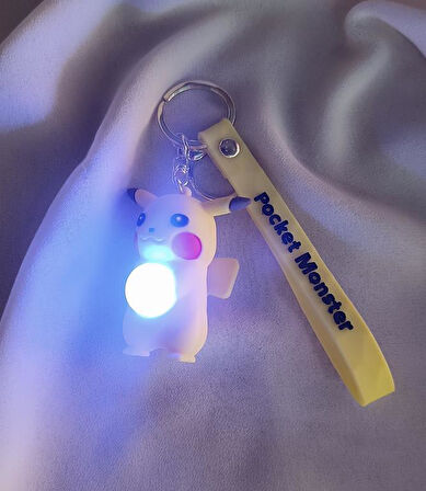 Anahtarlık Pokemon Pikachu Işıklı Çizgi Film Slikon Anahtarlık Çanta Cüzdan Süsü 