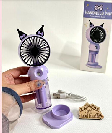 Fan Sulu El Fanı Kuromi Telefon Tutucu Şarjlı Vantilatör USB Şarj Taşınabilir Masa Üstü  