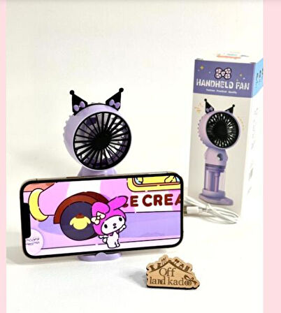 Fan Sulu El Fanı Kuromi Telefon Tutucu Şarjlı Vantilatör USB Şarj Taşınabilir Masa Üstü  