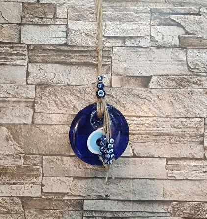 Nazarlık Cam Duvar Ağaç Balkon Teras Cafe Dekor Süsü Hasır Renkli Ahşap Boncuklu Nazar Boncuğu Duvar Süsü  