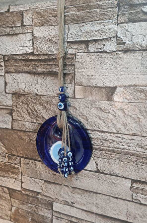 Nazarlık Cam Duvar Ağaç Balkon Teras Cafe Dekor Süsü Hasır Renkli Ahşap Boncuklu Nazar Boncuğu Duvar Süsü  