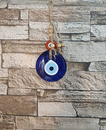 Nazarlık Cam Duvar Ağaç Balkon Teras Cafe Dekor Süsü Hasır Renkli Ahşap Boncuklu Nazar Boncuğu Duvar Süsü  