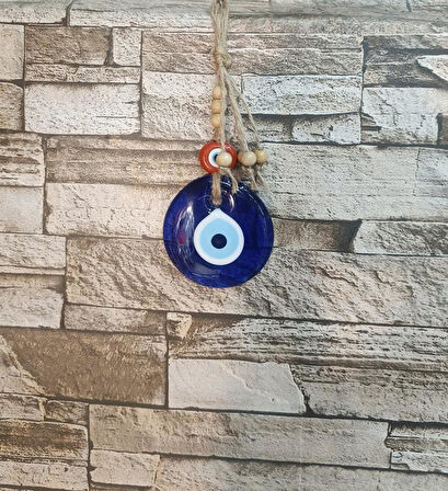 Nazarlık Cam Duvar Ağaç Balkon Teras Cafe Dekor Süsü Hasır Renkli Ahşap Boncuklu Nazar Boncuğu Duvar Süsü  