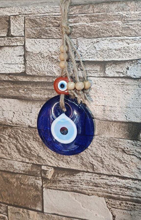 Nazarlık Cam Duvar Ağaç Balkon Teras Cafe Dekor Süsü Hasır Renkli Ahşap Boncuklu Nazar Boncuğu Duvar Süsü  