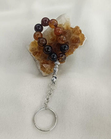 Tesbih Anahtarlık 11 li 10 mm Doğal Taş Akik Sardoniks Mini Tesbih 