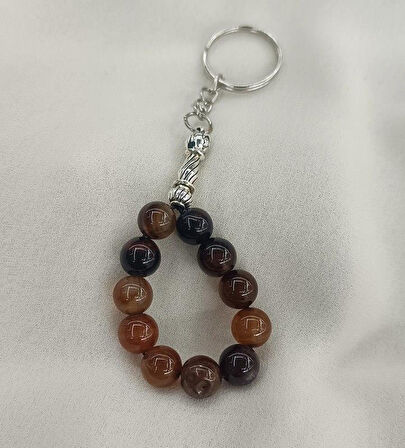 Tesbih Anahtarlık 11 li 10 mm Doğal Taş Akik Sardoniks Mini Tesbih 