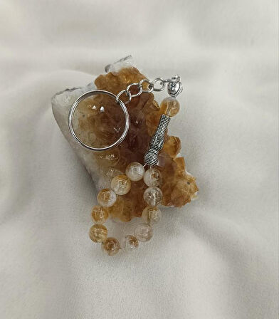 Tesbih Anahtarlık 11 li 08 mm Doğal Taş Sitrin Mini Tesbih 