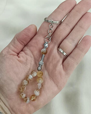 Tesbih Anahtarlık 11 li 08 mm Doğal Taş Sitrin Mini Tesbih 