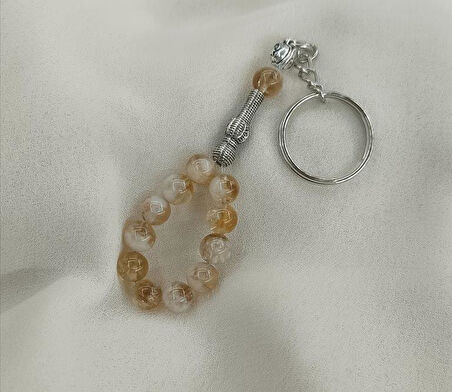 Tesbih Anahtarlık 11 li 08 mm Doğal Taş Sitrin Mini Tesbih 