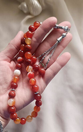 Tesbih 33 lü 10 mm Doğal Taş Akik Sardoniks Tesbih 