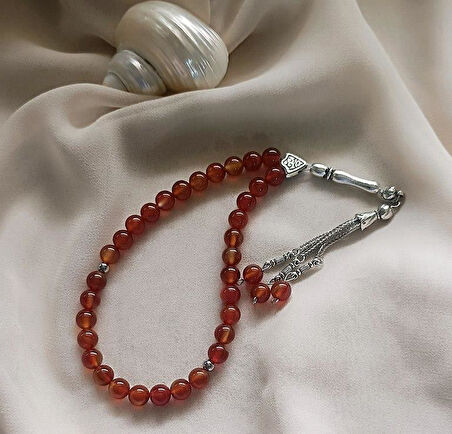 Tesbih 33 lü 08 mm Doğal Taş Akik Sardoniks Tesbih 