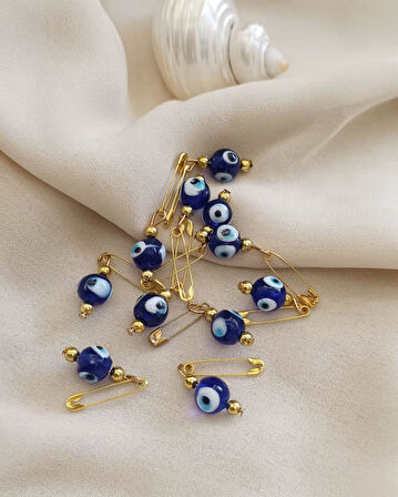 20 Adet 10 mm Maşallahlık İğneli Cam Nazar Boncuğu 