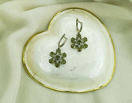 Küpe Zultanit Çiçek 925 Ayar Gümüş Renk Değiştiren Sultanit Sallanır Küpe