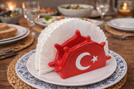 Seramik Peçetelik 7,5 cm – Dekoratif Masa Üstü Peçete Tutucu, Şık Sunum