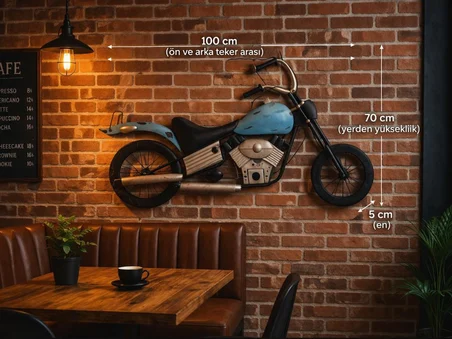 Retro Metal Motosiklet Duvar Dekoru Büyük Boy 100 cm Cafe Bar Salon Ofis Duvar Süsü Endüstriyel Tasarım