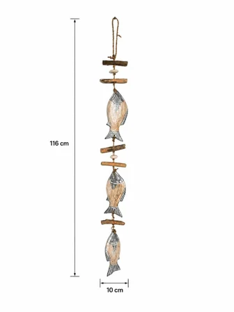 El İşçiliği Doğal Ahşap Balık Figürlü Duvar Objesi 116 cm | Bohem Coastal Stil Dekoratif Duvar Sanatı