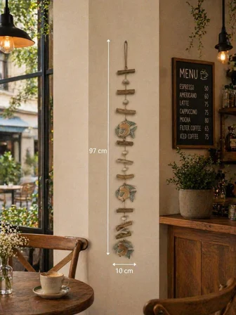 Doğal Taş ve Ahşap 3’lü Balık Duvar Süsü 97 cm – El Yapımı Dekoratif Askı Cafe, Balkon Teras Uyumlu